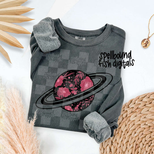Vintage floral pink planet