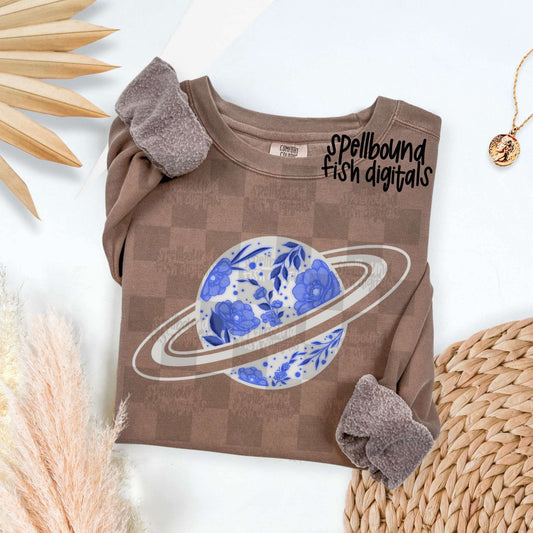 Vintage floral blue planet